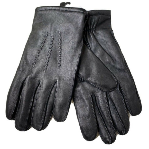Fownes Leather Gloves Black Cashmere Blend Lined Brand New